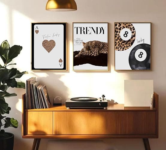 Set of 3 Black Leopard Print Wall Art Funky Lucky 8 Ball Poster Prints Preppy Room Aesthetic Cheetah Pictures Wall Decor for Girls Bedroom Apartment Dorm Home Decoration Unframed 12x16in thumbnail 3