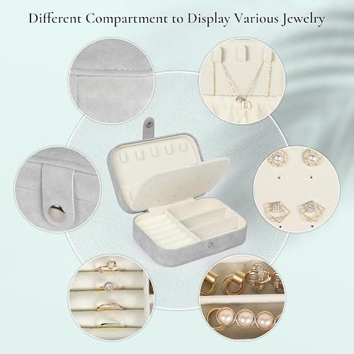 Travel Jewelry Box, PU Leather Small Jewelry Organizer for Women Girls, Portable Mini Travel Case Display Storage Holder Boxes for Stud Earrings, Rings, Necklaces, Bracelets (Grey) thumbnail 4