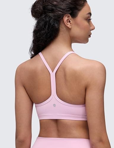 CRZ YOGA Butterluxe Ruched Sports Bras for Women - V Neck Spaghetti Thin Strap Y Back Wireless Padded Yoga Crop Top thumbnail 5
