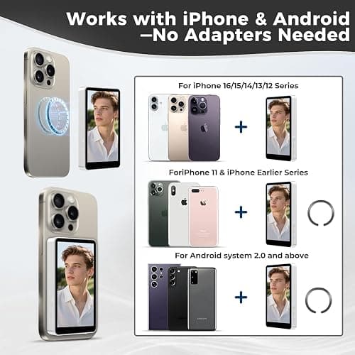 YXYaoZhengYiGeYi Selfie Monitor Screen for iPhone/Android, Magnetic Phone Vlog Back Camera Monitor with Bluetooth Remote, Wireless Recording Selfie/Live Streaming/TikTok thumbnail 9