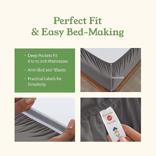 California Design Den King Bed Sheets Set - Soft 100% Organic Cotton Sheets with Deep Pockets, Crisp Percale, Breathable and Durable Bedding Set - Grey thumbnail 5