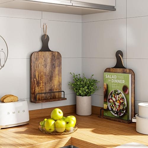 KLM Kitchen Cookbook Stand - Recipe Book Holder for Cooking, Organising and Storage - Perfect Home Shelf Decor and Wedding Retirement Gift for Woman (Brown) thumbnail 4
