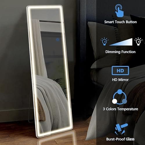 DUMOS LED Full Length Mirror, 20"×63" Floor Standing Mirror with 3 Color Lights & Wall Mounted for Bedroom, Dressing Room, Living Room, Bathroom thumbnail 5