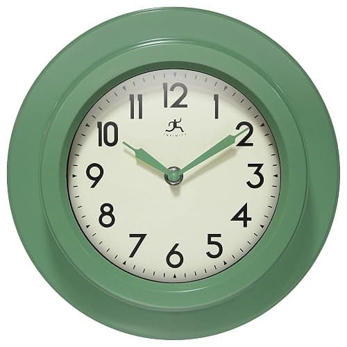 Infinity Instruments 9.75 Inch Retro Escape Midcentury Modern Indoor Round Non-Ticking Silent Battery Operated Easy to Read Wall Clock for Living Room, Bedroom, Kitchen, Home Office, Green - Image 1