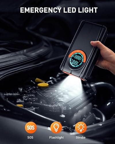 HIPOM Jump Starter with Air Compressor, Car Battery Jump Starter (8.0 Gas/7.0L Diesel), Battery Jumper Starter Portable Jump Box, 12V Portable Car Jump Starter with Tire Inflator, LED Light (Model) thumbnail 6