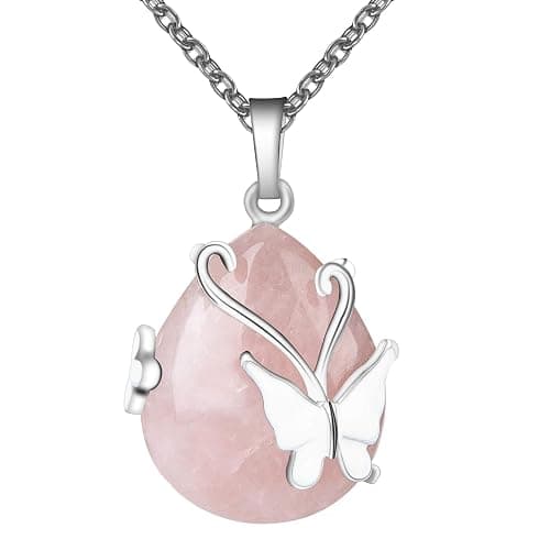 Bivei Crystal Butterfly Necklaces for Women | Rose Quartz Wire Wrap Gemstone Chakra Pendant Gifts Jewelry for Women Men - Image 1