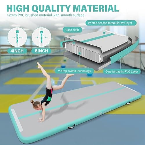 AKSPORT Gymnastics Air Mat Tumble Track Tumbling Mat Inflatable Floor Mats with Air Pump for Home Use/Tumble/Gym/Training/Cheerleading/Parkour/Beach/Park/Water thumbnail 3