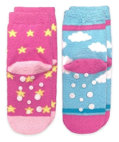 Jefferies Socks Girls Fuzzy Rainbow Animal Pattern Non Skid Slipper Socks 4 Pack thumbnail 4