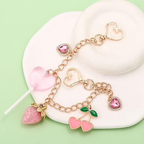 Disengor Bag Charms Chain for Handbags, Purse Tote Backpack Accessories | Pink Red Strawberry Cherry Heart Lollipop Charms, Purse Extender Chain Strap, Cute Keychain Pants Decor Gifts for Women thumbnail 8