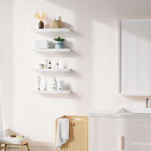Bellsal Floating Shelves for Wall, White Engineered Wood Wall Shelf Set of 4, 16" Wall Mounted Floating Shelf for Kitchen, Living Room, Bedroom, Bathroom Storage, Book Shelf for Walls Home Decor thumbnail 4