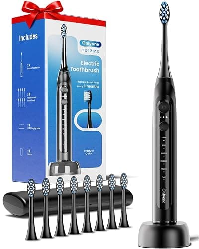Onlyone Sonic Electric Toothbrush for Adults, Rechargeable Ultrasonic Electric Toothbrush with 8 Brush Heads, Travel Case, Charging Base & Wireless Charging - 5 Modes with Smart Timer - Image 1