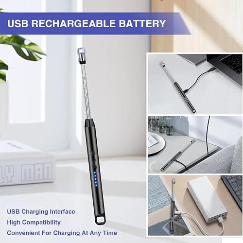 2 PCS Candle Lighter, Electric Lighter Arc Windproof Flameless with 360° Flexible Neck & LED Power Display, Lighters for Candle for BBQ, Grill, Camping, Fireplace, Stove thumbnail 6