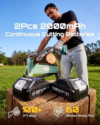 Seesii Mini Chainsaw, 6-inch Mini Chainsaw Cordless, Handheld Electric Power Chain Saw with 2 Batteries, for Tree Trimming Wood Cutting, Best Gifts for Father, Dad, Husband, Men thumbnail 4