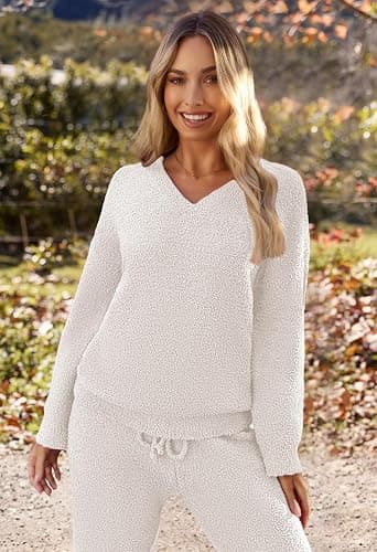 MEROKEETY Women's Lounge Sets 2025 Fall Fashion 2 Piece Outfits Sweater Pajama Set Fuzzy Loungewear Matching Winter Clothes thumbnail 7