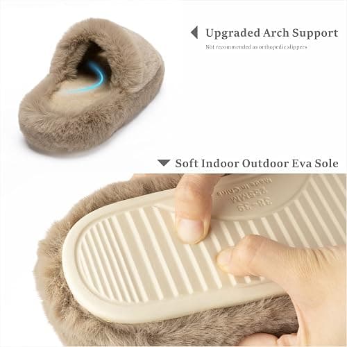 Chantomoo Women's Blue Memory Foam Faux Fur Lined Open Toe Slippers for Women - US 12 thumbnail 4