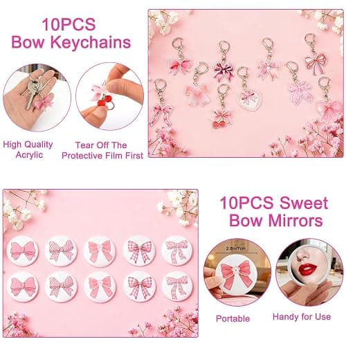 Pink Bow Party Favors for Girls 110pcs Coquette Bow Goodie Gift Bags with Notebook Pen Mirror Stickers Wristband, Girly Pink Party Supplies Bridal Shower Gifts Childrens Day Birthday Party Decorations thumbnail 4