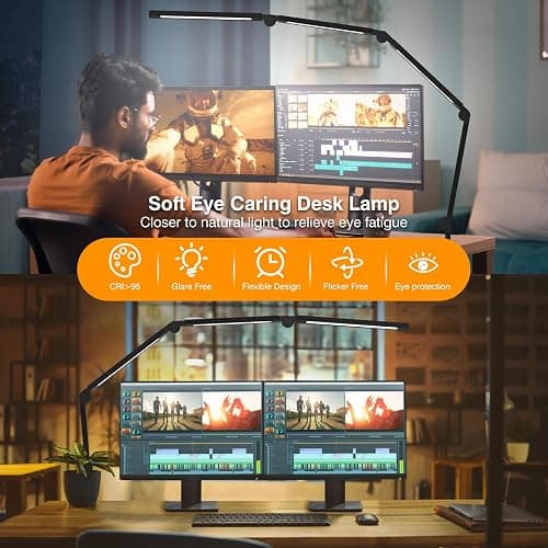 AILBTON LED Schreibtischlampe mit Clip,Mehrwinkel-Flexible 4 Abschnitte 3 Lichtquellen Büroschreibtischlampe,4 Farbtemperaturen und 5 Helligkeitsstufen,Nachtaugenpflege Tischlampe für Zuhause Büro thumbnail 2
