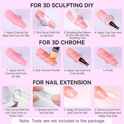 Makartt 3D Gel Nail Art: Clear Solid Builder Nail Gel 4 in 1 Non-sticky for Extension UV Glue for Acrylic Nails Rhinestones 3D sculpting Hard Gels UV/LED Lamp Required 15ml thumbnail 8