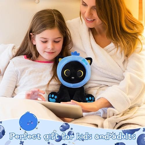 Hagusahuo Black Cat Plush,8inch Blueberry Cat Stuffed Animals for Kids Cartoon Cats Plush, Cute Kitten Stuffy Gift for Kids Girl Boys Toddler Birthday thumbnail 6