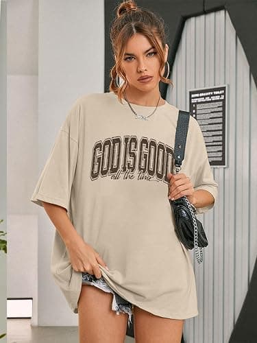 God is Good Shirt Christian Shirts for Women Oversized Jesus Religious Gift Tops Bible Verse Inspirational Tee thumbnail 2