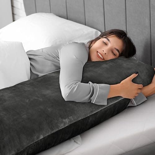 BEDELITE Body Pillow Cover with Zipper Closure, Super Soft and Cozy Fuzzy Fleece Pillowcase 20 x 54 Inches, Luxury Fluffy Plush Long Body Pillow Pillowcase for All Seasons(Dark Gray) thumbnail 5