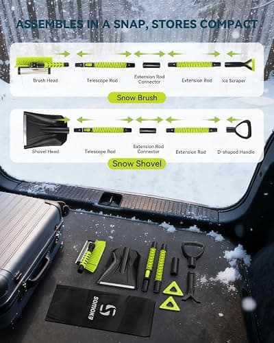 Upgraded 60'' Snow Brush & Snow Shovel with 2 Ice Scrapers, Extendable Snow Brush for Car Windshield with Squeegee, 4-in-1 Detachable Winter Snow Remover for Cars, SUVs, Trucks thumbnail 7