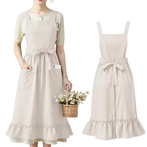 Cotwinter 100% Cotton Aprons with Pockets Pinafore Dress for Women Vintage Cute Aprons for Kitchen Baking Gardening Painting - Image 1