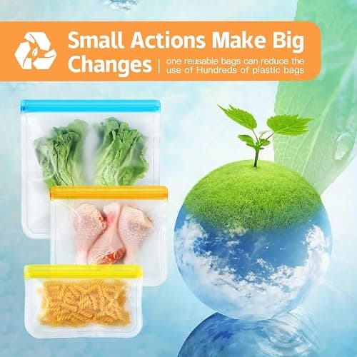 10 Pack Dishwasher Safe Reusable Bags, Leakproof Reusable Freezer Bags, BPA Free Food Storage Bags for Lunch Marinate Food Travel - 3 Gallon 3 Snack 4 Sandwich Bags thumbnail 7