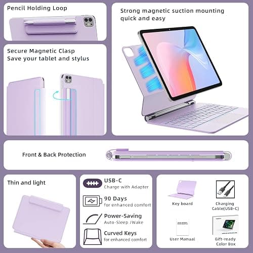 RAYMCRAFT for iPad Air 11-inch(M3 2025 / M2 2024) & iPad Pro 11 inch(1st/2nd/3rd/4th Gen), Magic Keyboard for Air 4/5 10.9", Springy Backlit Keys, Stain-Resistant Surface, Multi-Touch Trackpad, Purple thumbnail 5