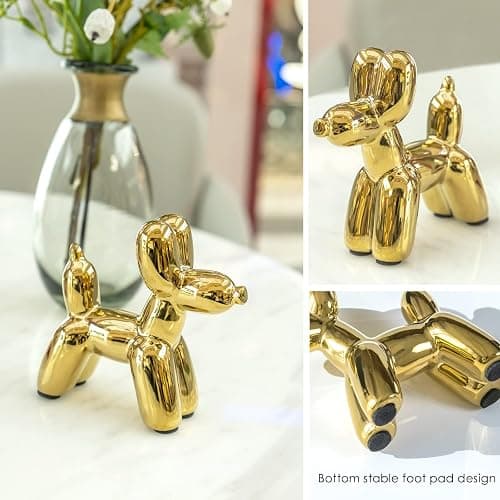 Notakia Cute Ceramics Balloon Dog Statue Crafts Gold Living Room Desktop Decorations,Handmade Modern Small Ceramic Animal Statue Ornament Gold Home Decor Accents thumbnail 6