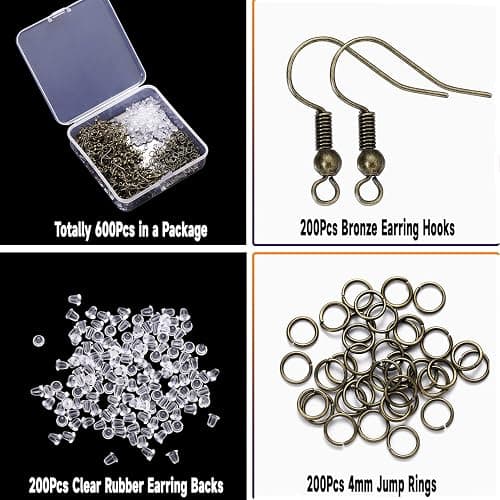 600Pcs Hypoallergenic Earring Hooks, Antique Bronze Earring Making Kit, Supplies with Earring Backs and Jump Rings for Jewelry Making (Bronze) thumbnail 2