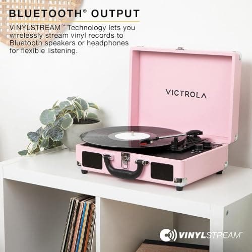 Victrola Journey II (2025 Model) – Bluetooth Suitcase Record Player – Built-in Stereo Speakers with Enhanced Bass, 3-Speed Turntable, Bluetooth Input and Output, RCA & Headphone Outputs (Blue) thumbnail 4