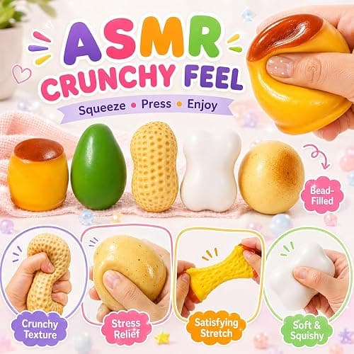5 Pack Crunchy Squishy Asmr Bead Filled, Crunchy Squeeze Stress Ball Potato Peanut Pudding Mango Soap Crunchy Squishy Realistic Non Rebound Moldable Party Favor Gifts for Adults (5pcs-B) thumbnail 3