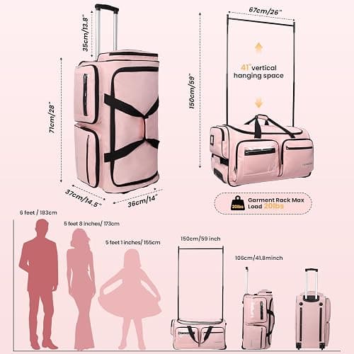 Fanwoli 28" Dance Bag with Garment Rack, Stable Rolling Competition Duffel | Ultra-Light Collection | Dual-Support Rack | 10-Pocket Storage|Silent Wheels | 300D Water-Resistant | 12-Costume Capacity thumbnail 2