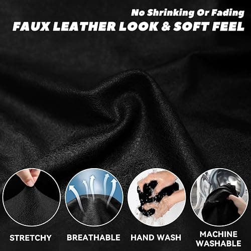 Pfrstuv Sofa Slipcover with Armrest Pockets 4-Piece Set, Stretch Faux Leather Couch Cover for 3-Cushion Couches(Fits 72-92") - Non-Slip, Machine Washable, Pet & Kid Friendly - Black thumbnail 4