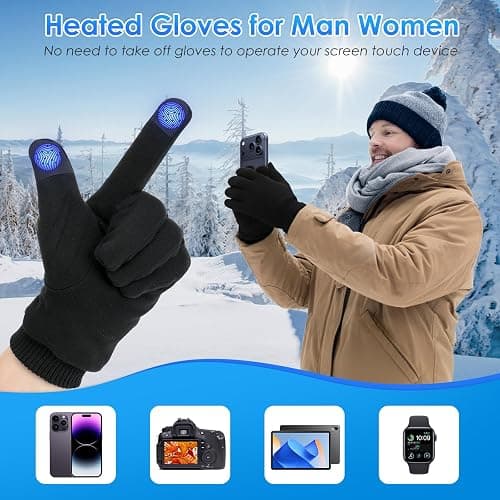 Vilante USB Heated Gloves for Men Women - Electric Hand Warmers with 3 Adjustable Temperatures, Knitted Wool, Full Finger Design, Heated Back and 5 Fingers for Winter thumbnail 4