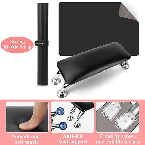 Nail Arm Rest for Acrylic Nails with Nail Table Mat, Microfiber Leather Nail Hand Rest Cushion for Nails, Soft Hand Pillow Footstool with Foldable Nail Art Hand Rest Pad for Nail Tech Use (Black) thumbnail 6