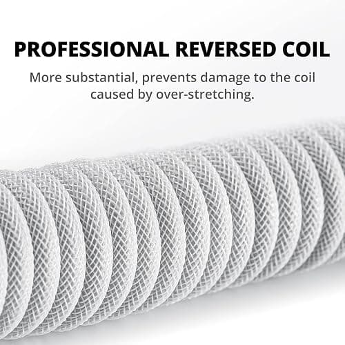GUNMJO Pro Custom Coiled USB C Cable for Gaming Keyboard, Double-Sleeved Mechanical Keyboard Cable with Detachable Metal Aviator, 1.5M USB-C to USB-A, White Color thumbnail 2