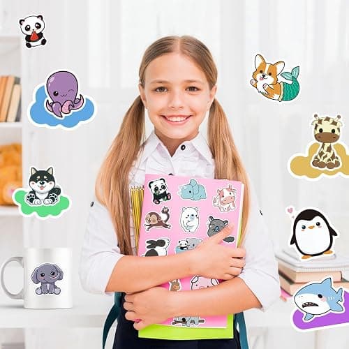 Water Bottle Stickers 100 Pcs Cute Kawaii Animal Sticker Pack, Waterproof Vinyl Animal Stickers for Water Bottles Scrapbook Journal Lunch Box Skateboard Notebook Diary Luggage Guitar Laptop Kindle etc thumbnail 4