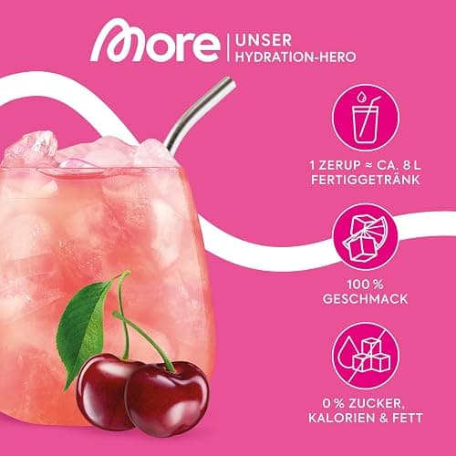 MORE Zerup, Cherry, 65 ml, für bis zu 8 l Fertiggetränk, zuckerfreier Sirup mit echten Fruchtextrakten, vegan, zero Kalorien - made in Germany thumbnail 2