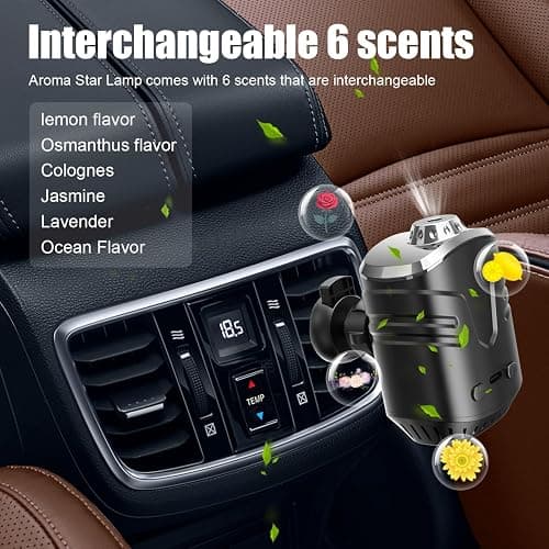 Laooteyy Car Star Projector with Smart Air Freshener Diffuser, Car Interior Decor, Ceiling LED Lights with 6 Scents, Vent Clip Roof Accent Light, Auto On/Off, Black (Starry Sky) thumbnail 6