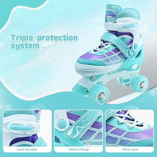 Roller Skates for Kids, Adjustable Quad Skates for Youth Teen Ages 5-8 8-12 12-14 with Light Up Wheels, Children Beginners Rollerskates for Indoor Outdoor Spots thumbnail 3