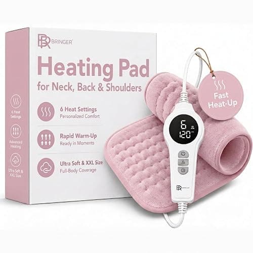 BR Bringer Infrared Electric Heating Pad - for Back Pain & Cramps - Auto-Off, 6 Heat Settings, Overheat Protection, LED Display & Machine Wash Fabric - German Quality Brand (Pink, 23.6 x 11.8 inch) - Image 1