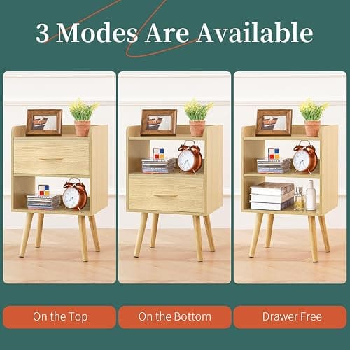 Yoobure Modern Nightstand with Fabric Drawer, Bedside Tables, Mid Century Nightstand with Open Storage Shelf, Wood Bedside Table, Small Night Stands for Bedrooms, 2-Tier Night Table thumbnail 6