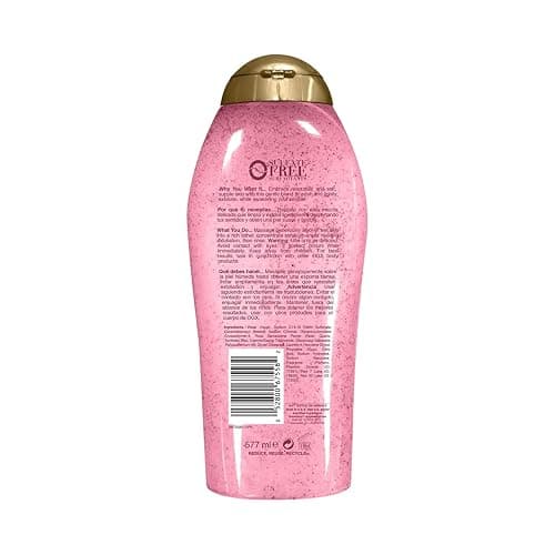 OGX Sensitive + Rose Water & Pink Sea Salt Exfoliating Body Scrub + Rose Quartz, Gentle Exfoliating Daily Body Wash Softens Skin, Body Scrub for Women, Sulfate-Free Surfactants, 19.5 fl oz thumbnail 5