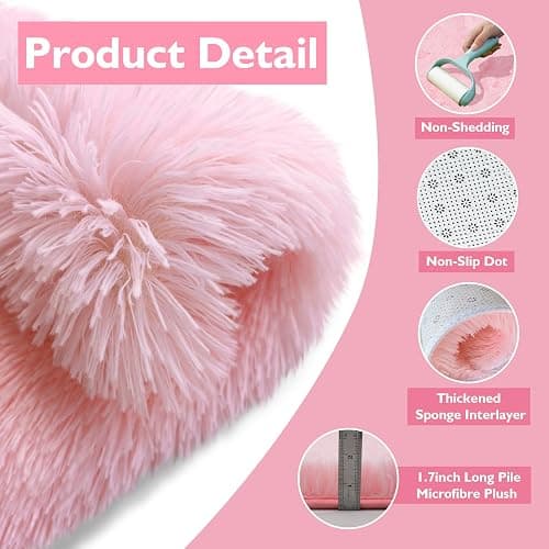 Shag Area Rug for Bedroom 5x8,Pink Fluffy Area Rugs for Living Room,Soft Fuzzy Rug Non-Shedding Indoor Plush Carpet for Kids Bedroom Nursery Dorm Home Decor thumbnail 3