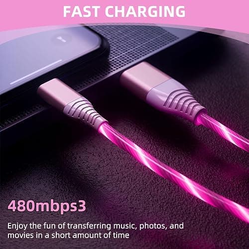 USB C Charger Cable 2M 60W Light Up Type C Cable Fast Charging Lead Braided | USB A to USB C Support Data Transmission for iPhone Samsung Galaxy S24 S23 Note 10 Pixel 7 iPad Switch PS5 thumbnail 5