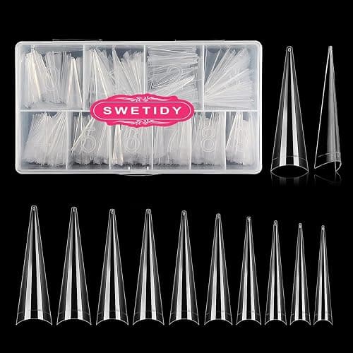 Stiletto Nail Tips, XL Half Cover Clear Stiletto Shape Tips | SWETIDY 500PCS XL Stiletto Shape Pointed Nails for Halloween Salon and Home DIY 10 Sizes with Box - Image 1
