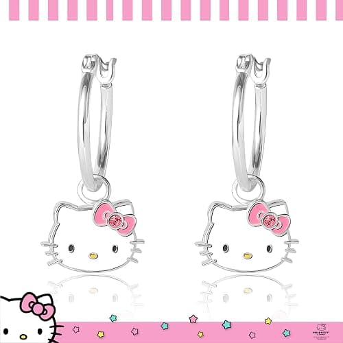 Hello Kitty Womens Hoop Earrings - Sterling Silver and Enamel Hello Kitty | Earrings Official License thumbnail 5