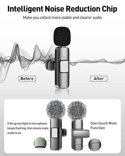 PoP voice USB C Mini Microphone for iPhone 16/15/14/Android, Wireless Lavalier Microphone with Noise Reduction, Lapel Lav Mic for Vlog YouTube TikTok Recording, 12H, 65ft thumbnail 3